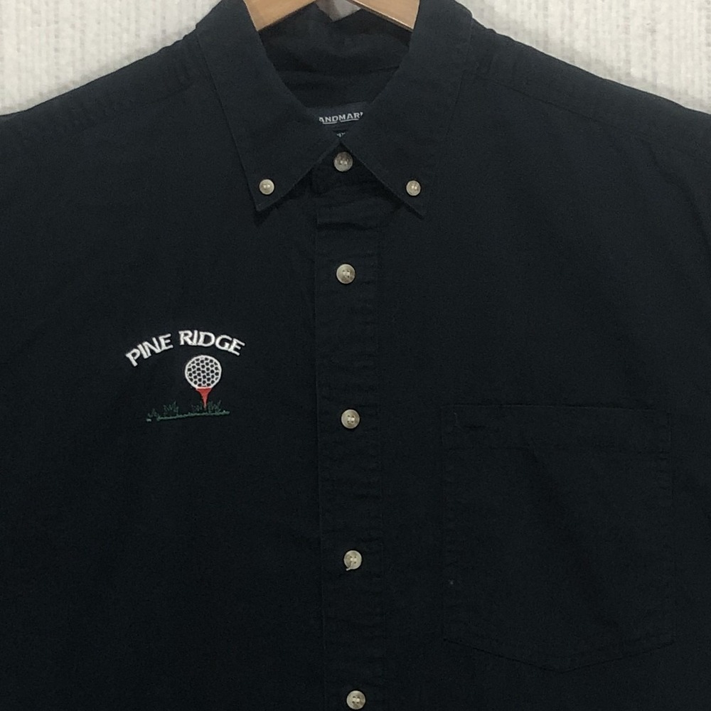 Landmark Mens Short Sleeve Button Down Shirt Black Pine Ridge Golf Large 17307